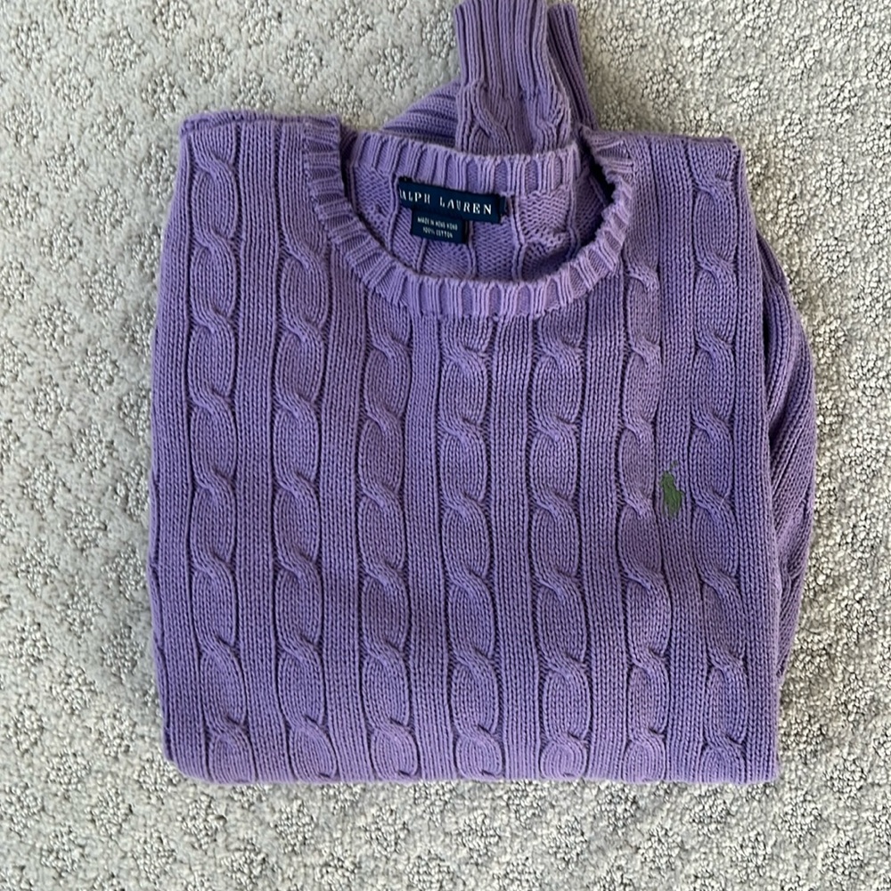 Polo Ralph Lauren cable neck crew sweater | green polo horse | size medium